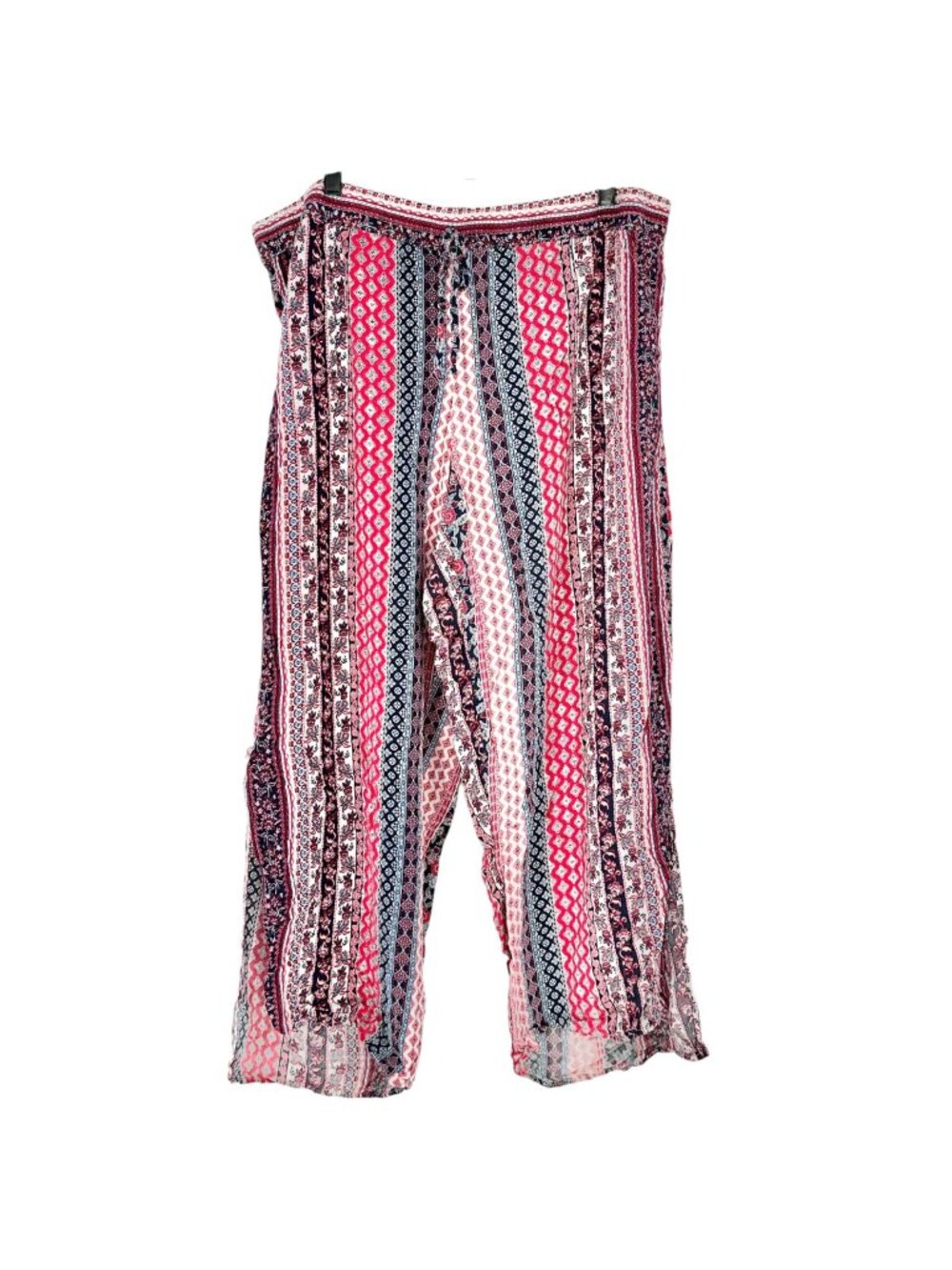 Westport Wide Leg Pants Womens 2X Boho Print Elastic Waist Lightweight Rayon